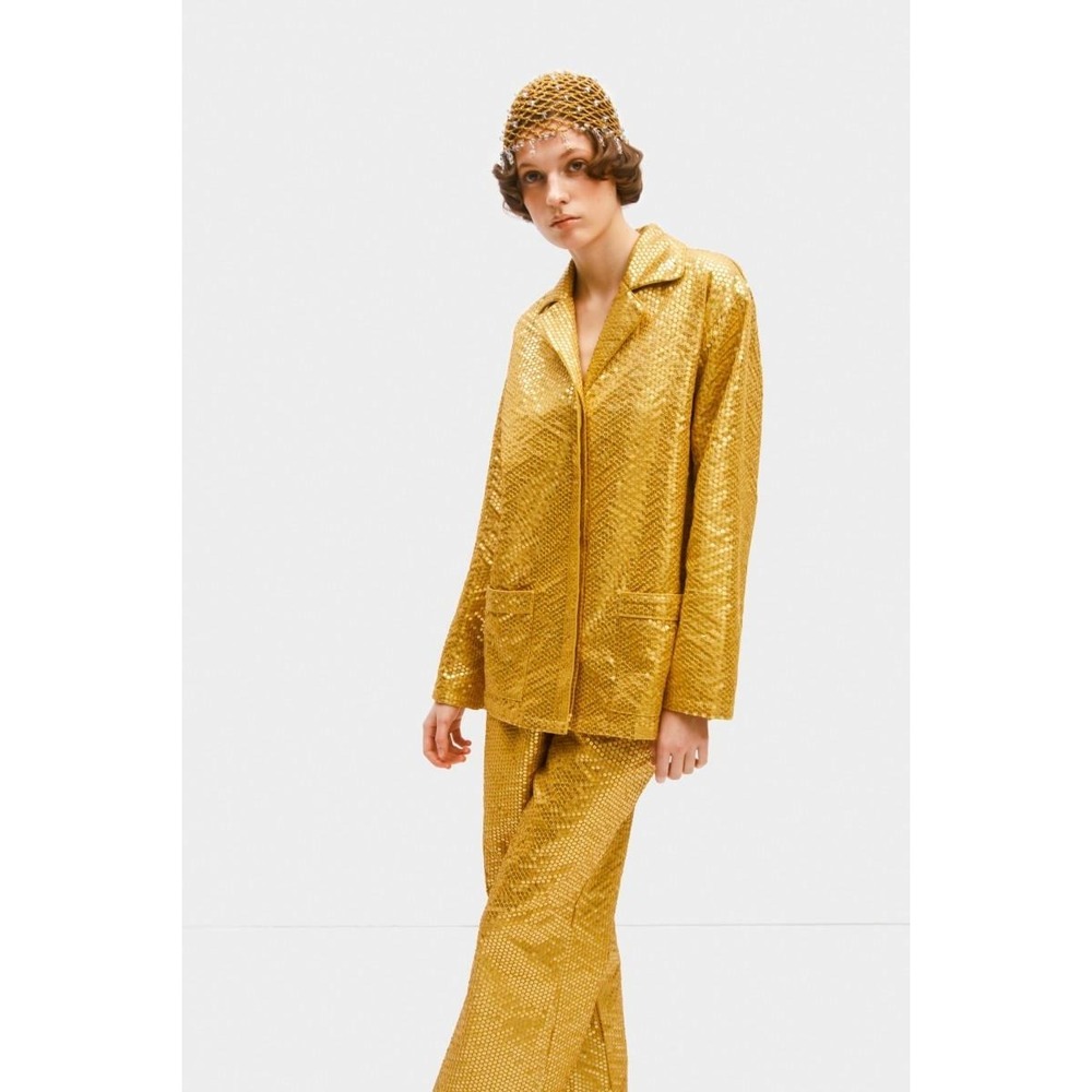 Sleeper Gold Sequin Shirt Supernova Womens M Cotton‎ Party Hostess Festive NWT